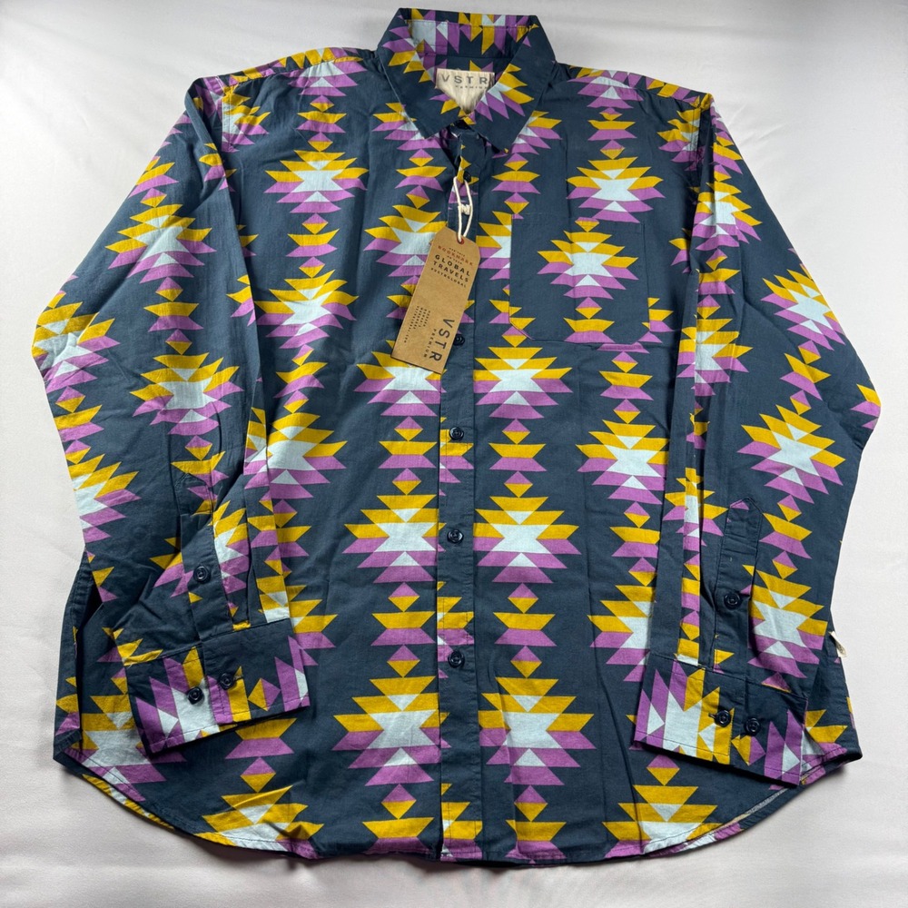 VSTR Premium Mens XL Geometric Southwestern‎ Print Cotton Button Up Shirt NEW